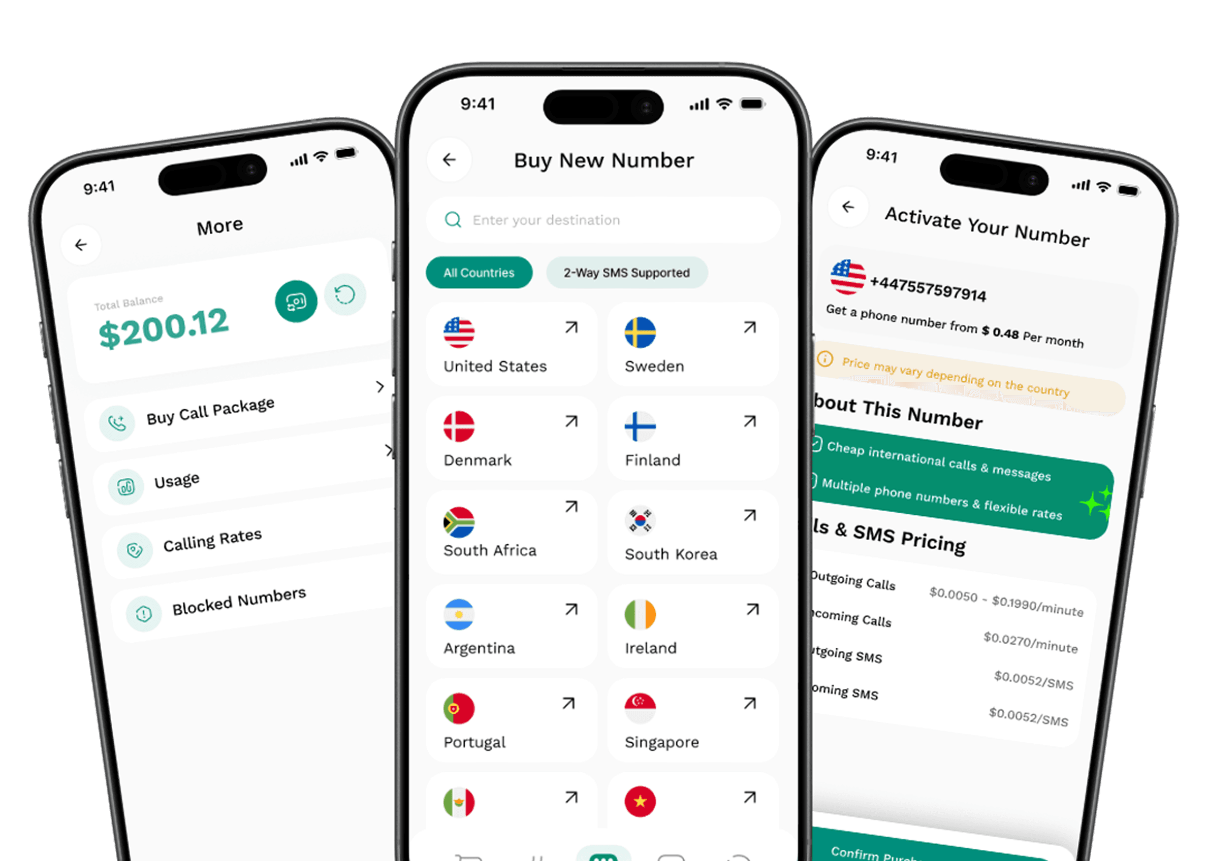 eSIMCard Virtual Numbers feature in app